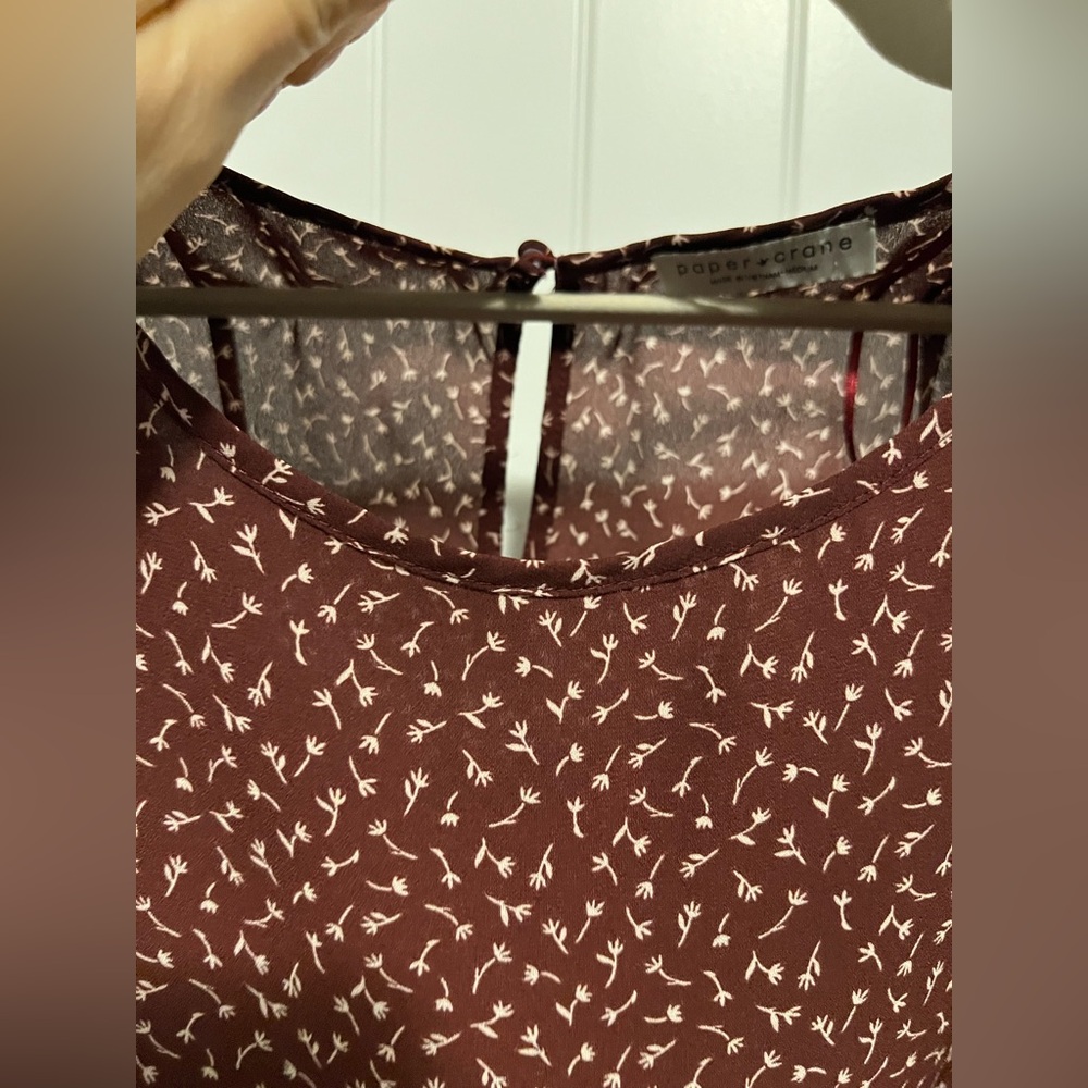 Paper Crane Puff Sleeve Floral Top | Smocked Hem Boho Blouse M - Picture 6 of 6